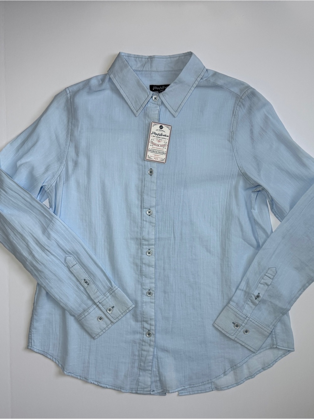 Flag & Anthem light blue cotton button-up shirt with open back pleat